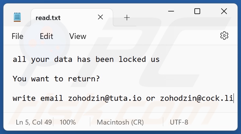 Z1n ransomware text file (read.txt)