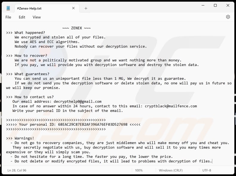 ZENEX ransomware text file (Zenex-Help.txt)
