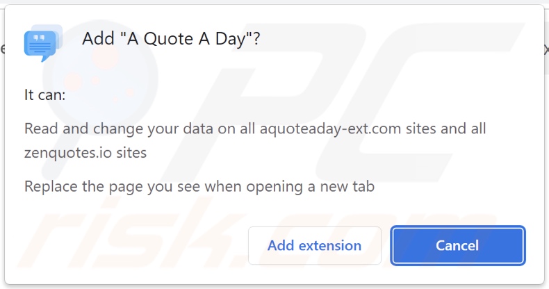 A Quote A Day browser hijacker asking for permissions