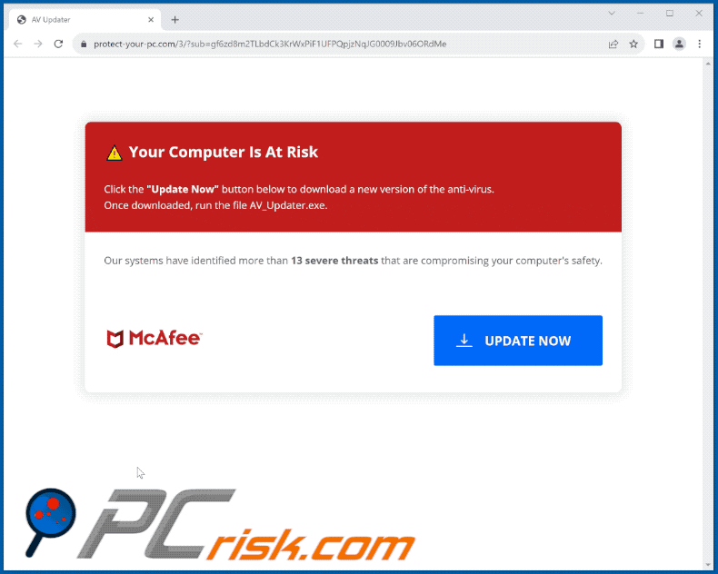 Appearance of Activate Your McAfee Antivirus License scam