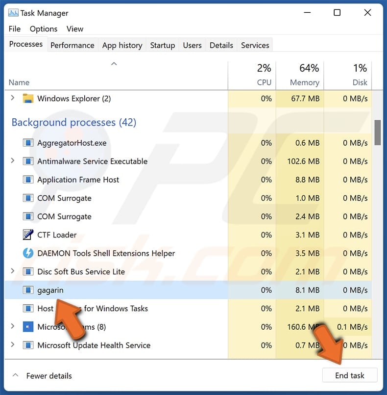 Activate Your McAfee Antivirus License end gagarin process using Task Manager