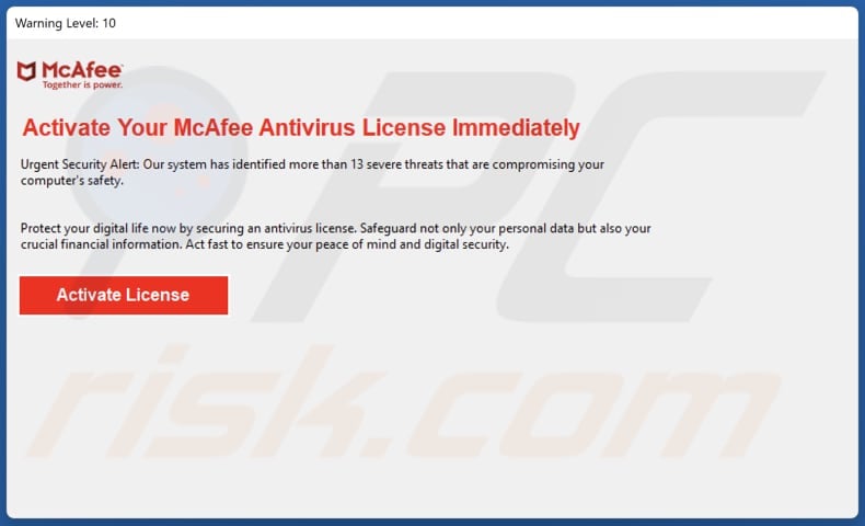 Activate Your McAfee Antivirus License scam