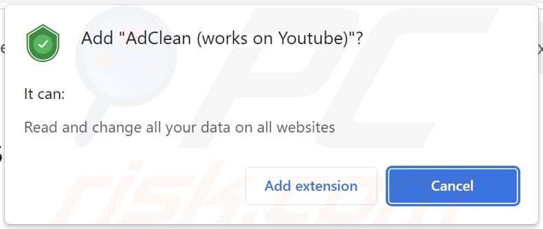 AdClean (works on Youtube) adware asking for permissions