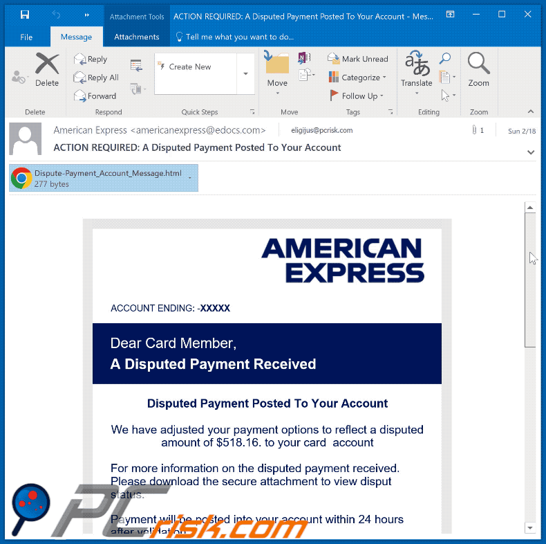 American Express - Disputed Payment Received scam email (GIF)