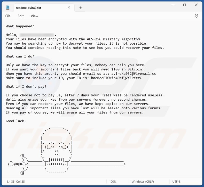 Avira9 ransomware ransom note (readme_avira9.txt)