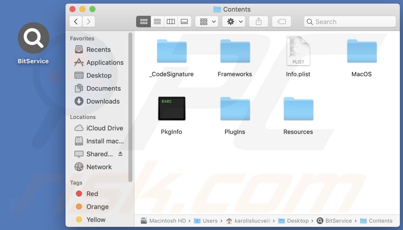 BitService adware install folder