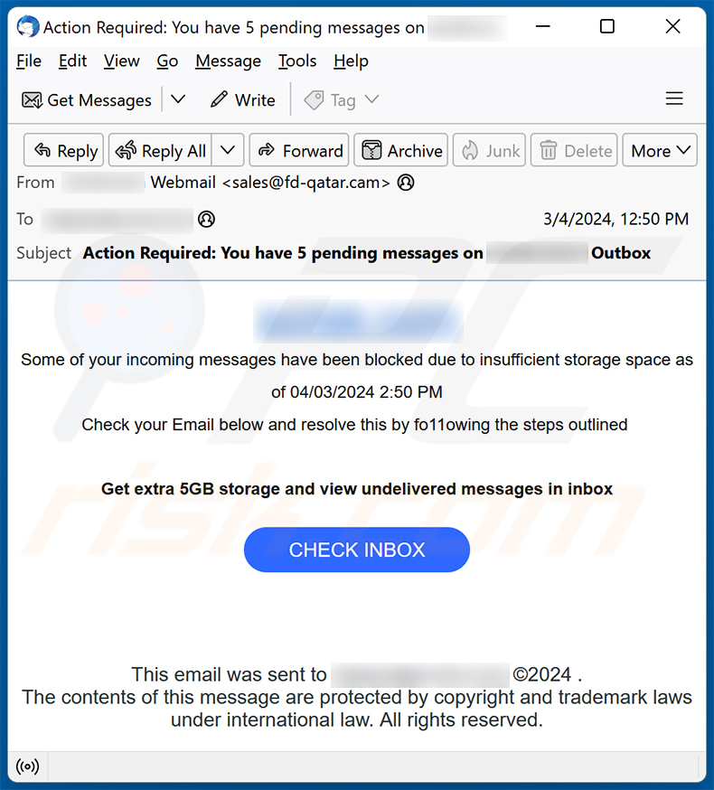 Blocked (Important) Incoming Messages email scam (2024-03-06)