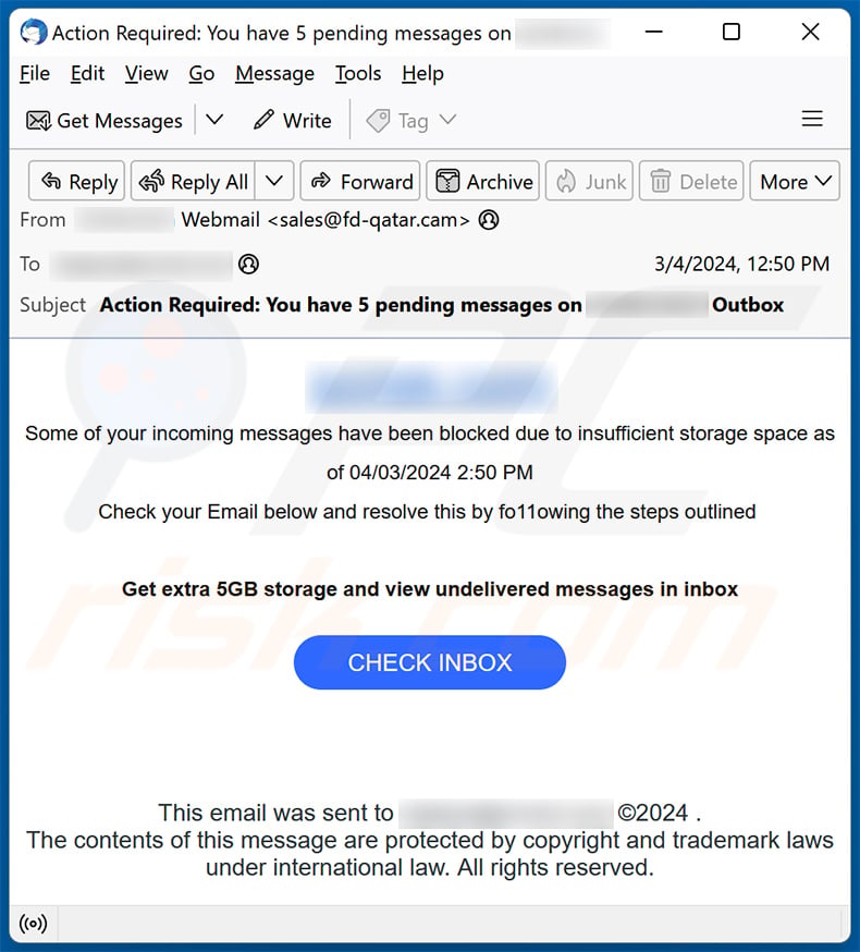 Blocked (Important) Incoming Messages email scam (2024-03-06)