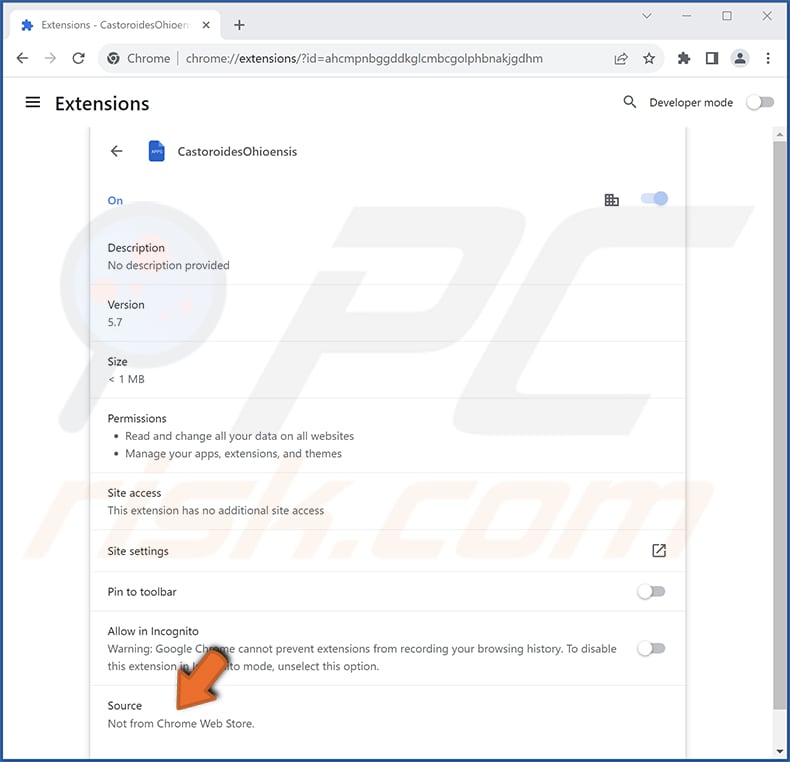 CastoroidesOhioensis malicious extension app info