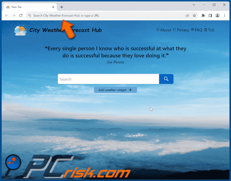 City Weather Forecast Hub browser hijacker redirecting to Bing (GIF)