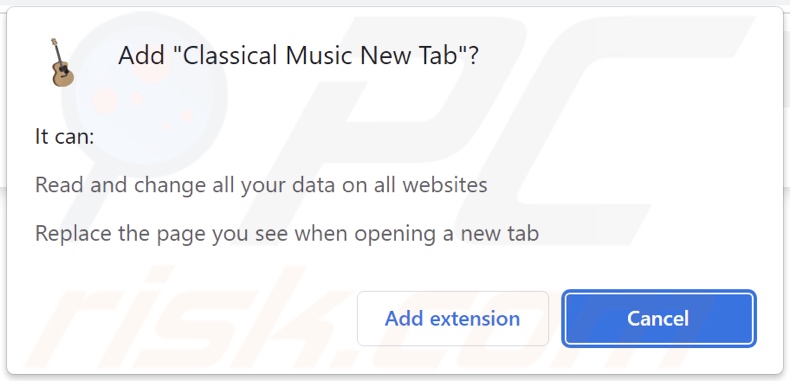 Classical Music New Tab browser hijacker asking for permissions