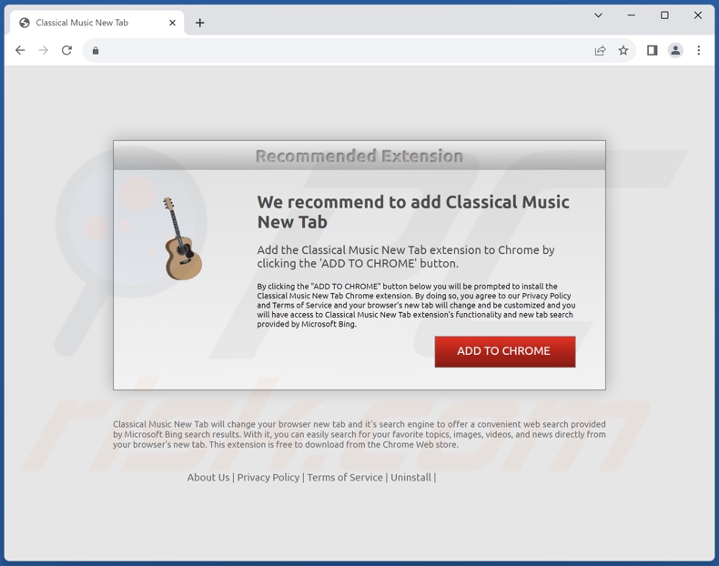 Website used to promote Classical Music New Tab browser hijacker