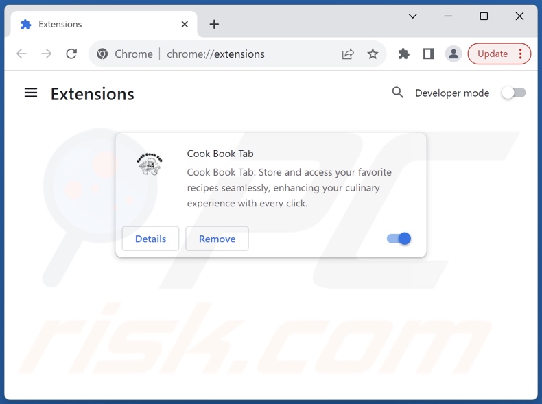 Removing cookbooktab.com related Google Chrome extensions