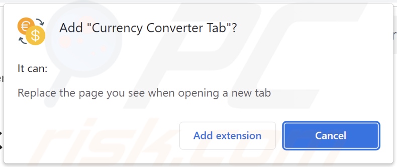Currency Converter Tab browser hijacker asking for permissions