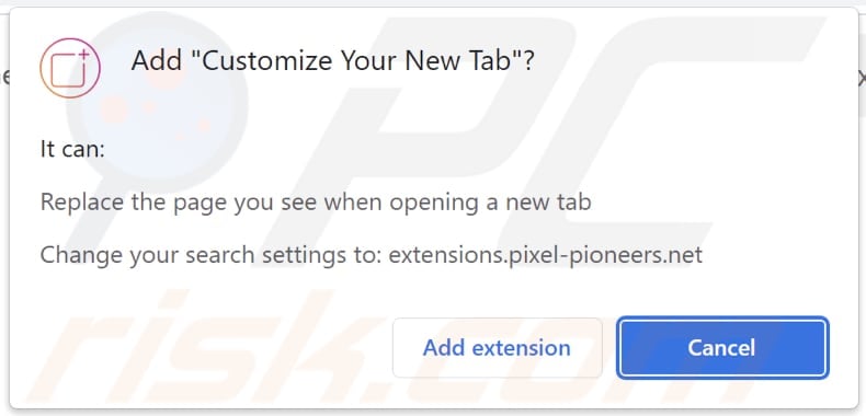 Customize Your New Tab browser hijacker asking for permissions