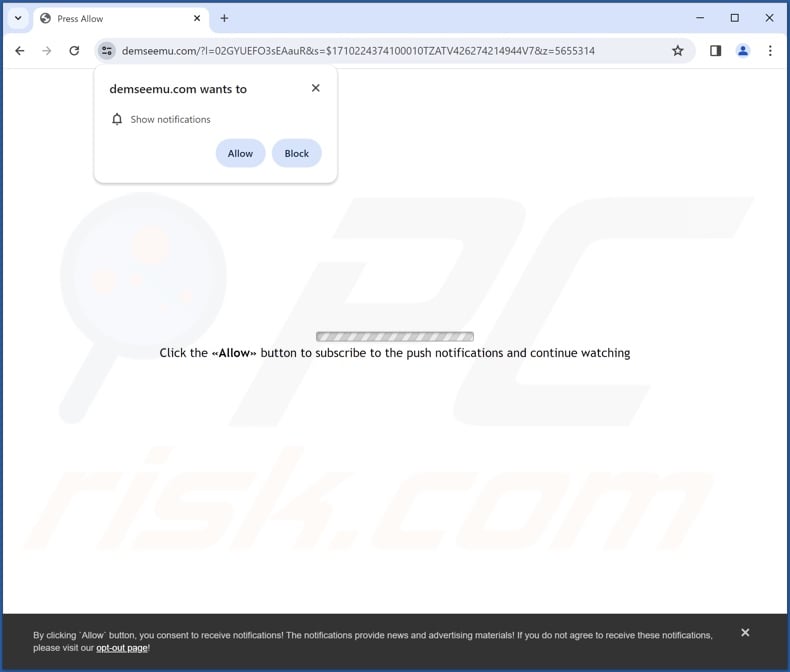 demseemu[.]com pop-up redirects