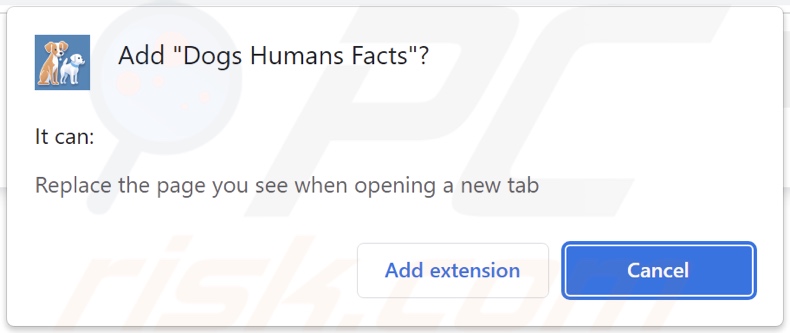 Dogs Humans Facts browser hijacker asking for permissions