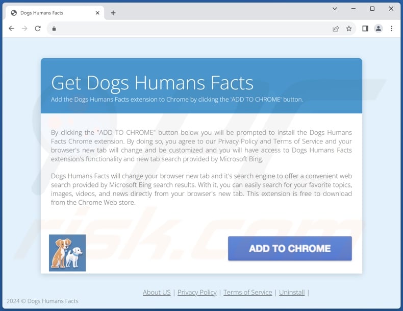 Website used to promote Dogs Humans Facts browser hijacker
