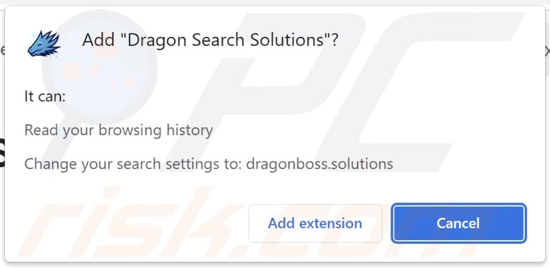 Dragon Search Solutions browser hijacker asking for permissions