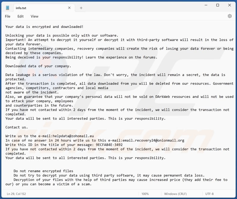 ELITTE87 ransomware text file (info.txt)