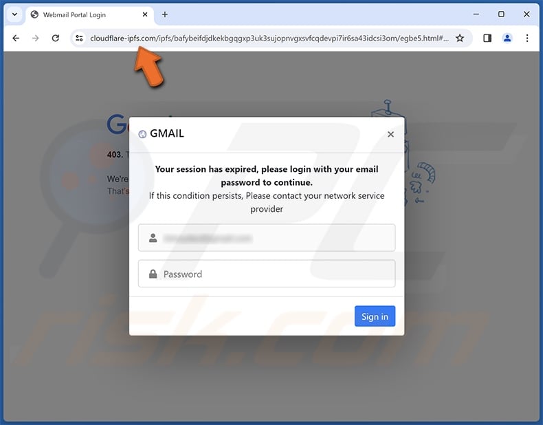 Email Failed To Sync scam email promoted phishing site