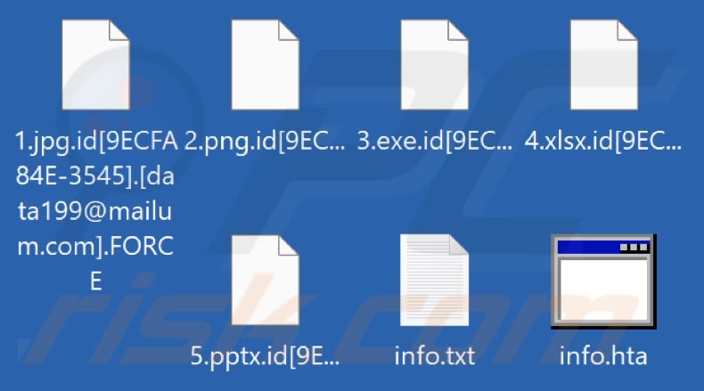 Files encrypted by FORCE ransomware (.FORCE extension)