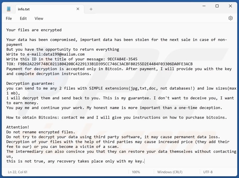 FORCE ransomware text file (info.txt)