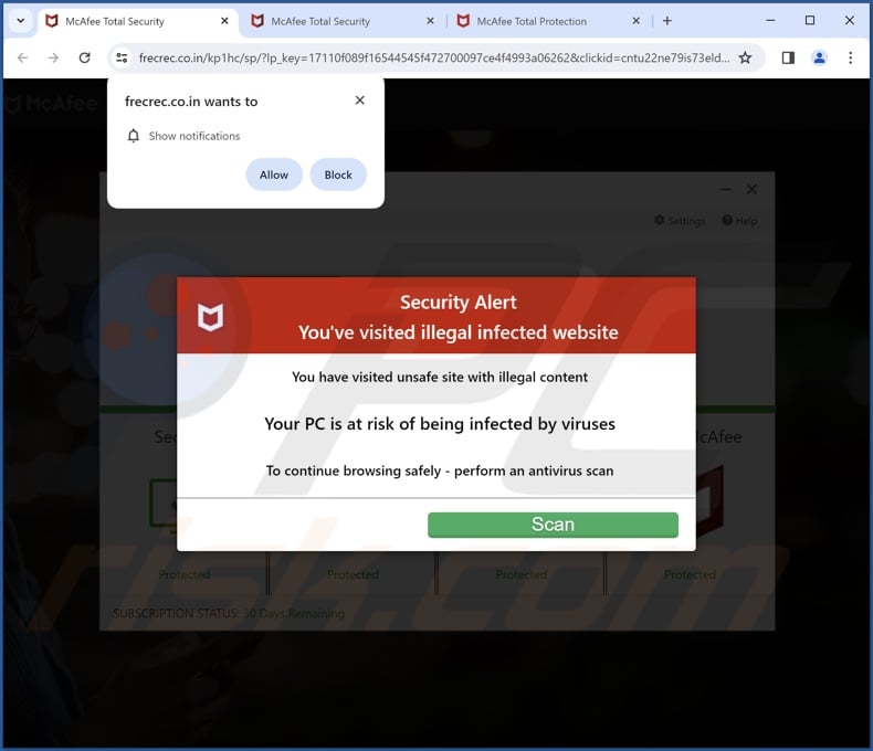 frecrec.co[.]in pop-up redirects