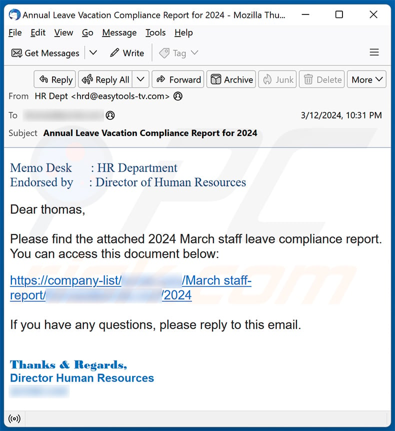 HR (Human Resources) email scam (2024-03-14)