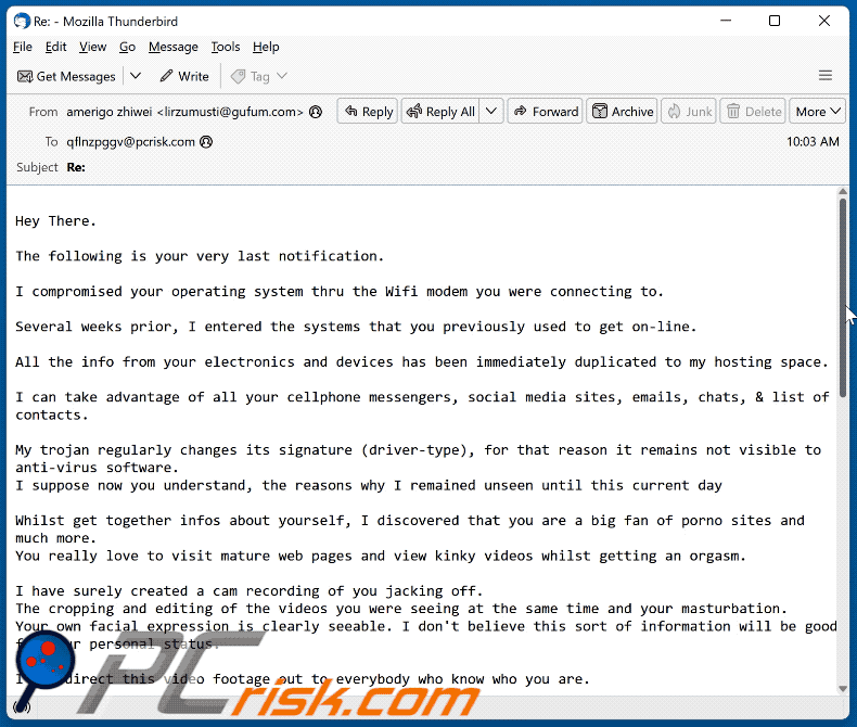I Compromised Your Operating System scam email appearance (GIF)