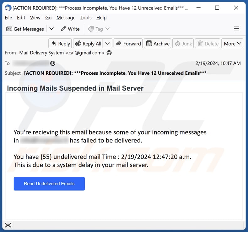 Incoming Mails Suspended email spam campaign