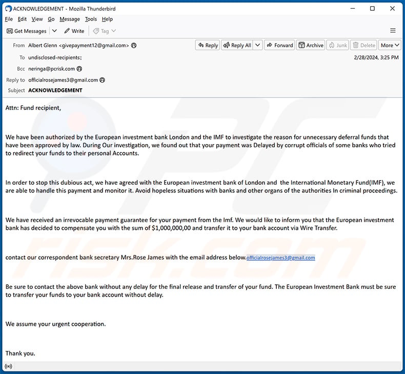 INTERNATIONAL MONETARY FUND (IMF) email scam (2024-03-01)