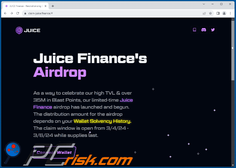 Appearance of Juice Finance's Airdrop scam (GIF)