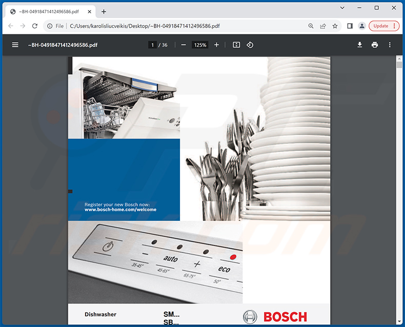 Jupyter (SolarMarker) malware using PDF document (Bosch dishwasher manual) as a disguise