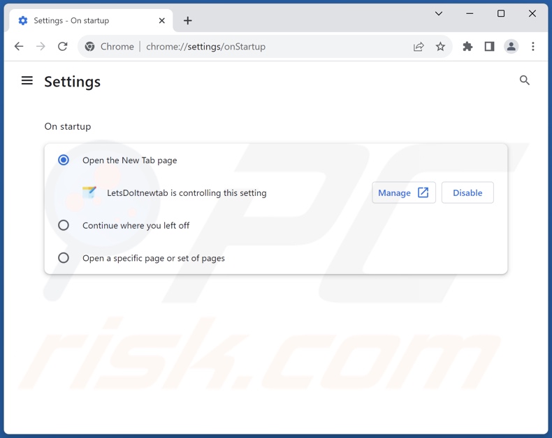 Removing letsdoitnew-tab.com from Google Chrome homepage