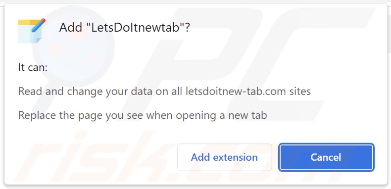 LetsDoItnewtab browser hijacker asking for permissions