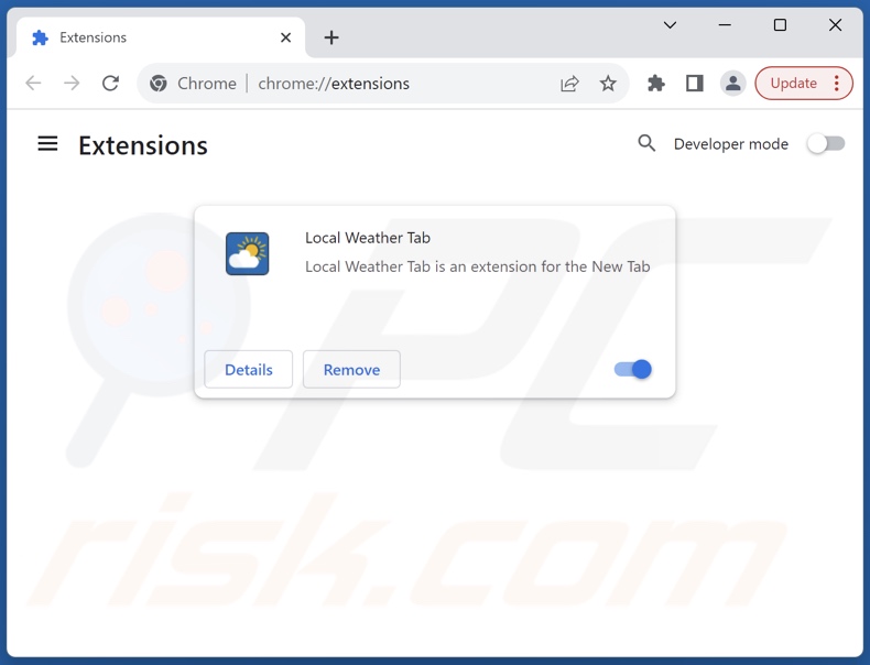 Removing localweathertab.com related Google Chrome extensions