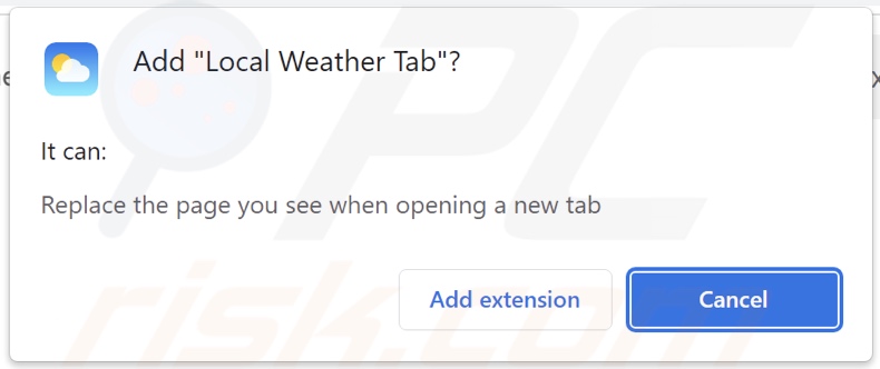 Local Weather Tab browser hijacker asking for permissions