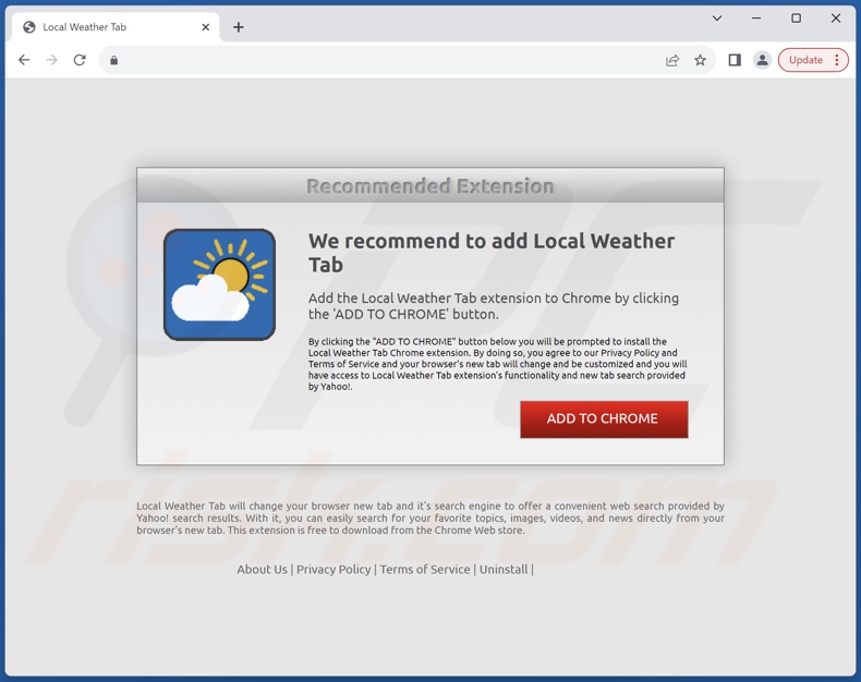 Website used to promote Local Weather Tab browser hijacker