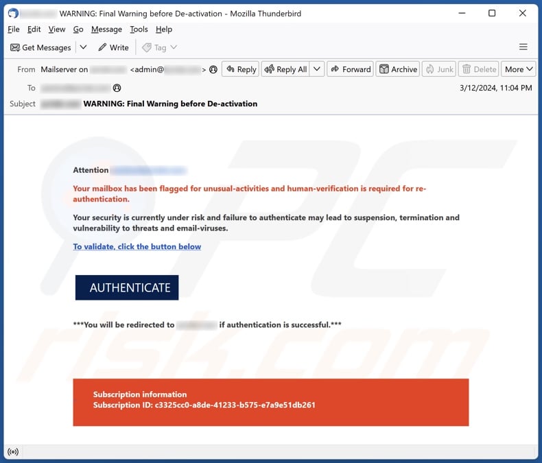 Mailbox Flagged For Unusual-Activities email spam campaign