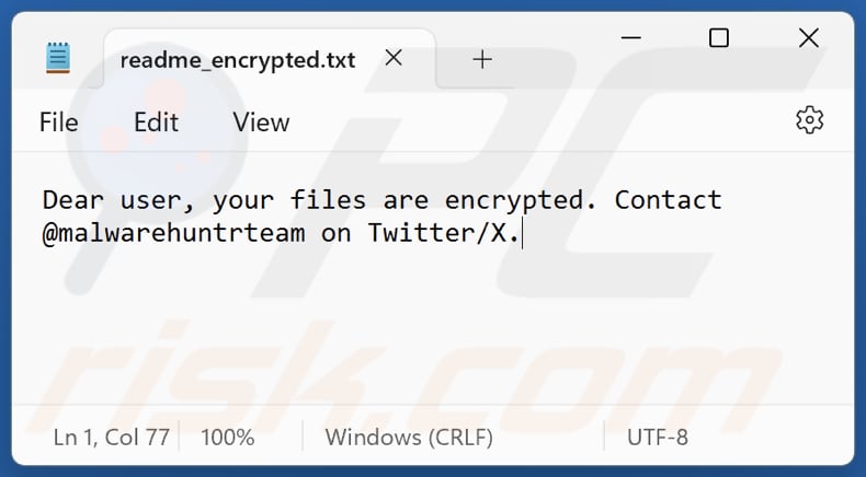 MalwareHunterTeam ransomware txt file (readme_encrypted.txt)