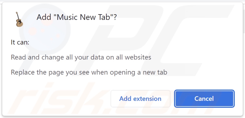 Music New Tab browser hijacker asking for permissions