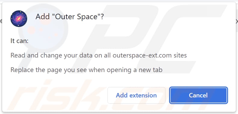 Outer Space browser hijacker asking for permissions