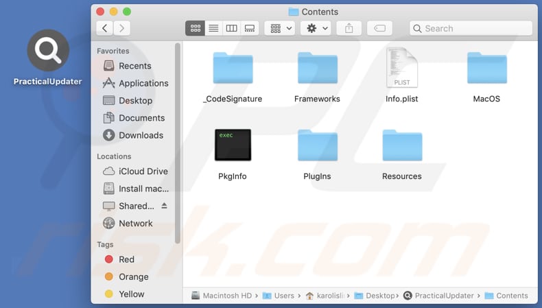PracticalUpdater adware installation folder