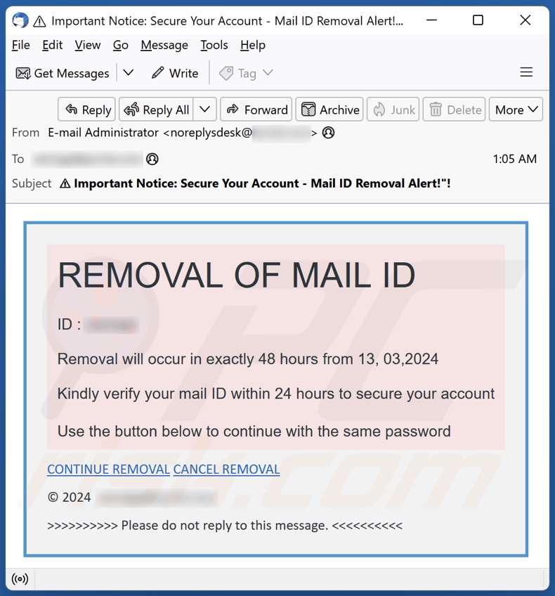 Removal Of Mail ID email spam campaign