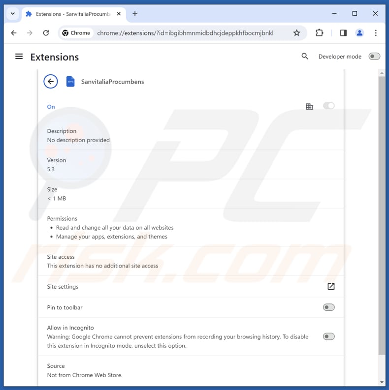 SanvitaliaProcumbens malicious extension app info