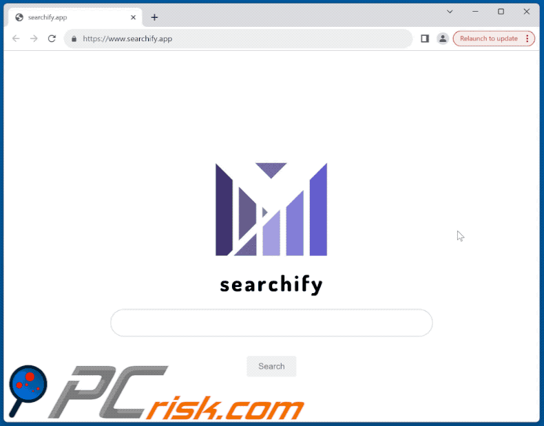 Appearance of Searchify PUA promoted searchify.app website redirecting to Bing (GIF)