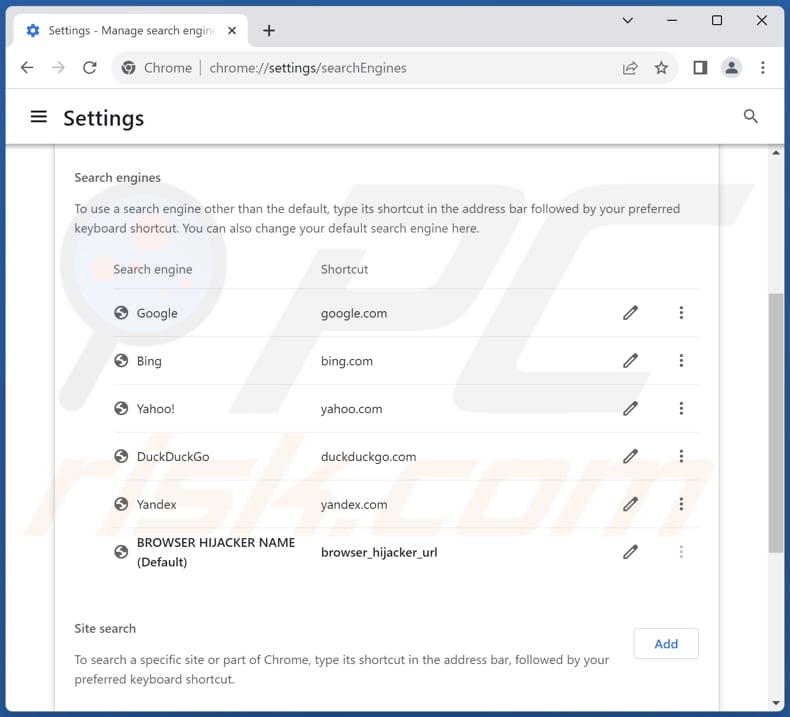 Removing searchingdb.com from Google Chrome default search engine