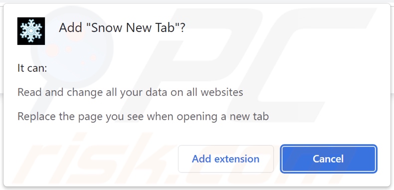 Snow New Tab browser hijacker asking for permissions