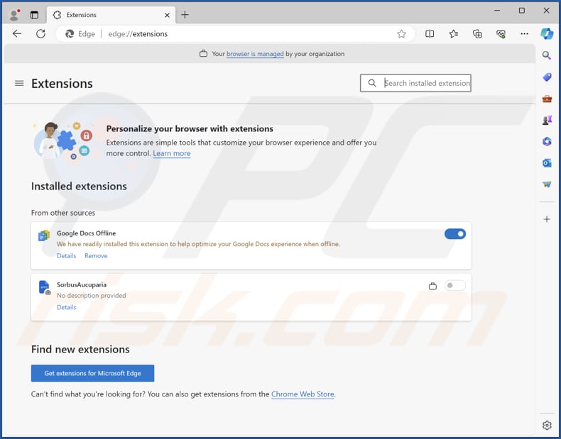 SorbusAucuparia malicious extension on Edge browser